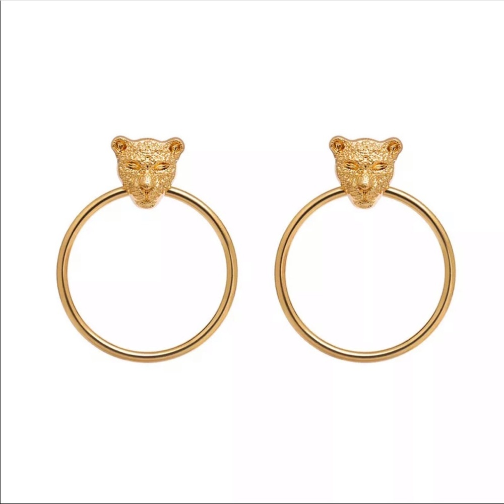 New Gold Leopard Drop Dangle Hoop Earrings